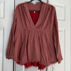 Free People Red Peasant Shirt